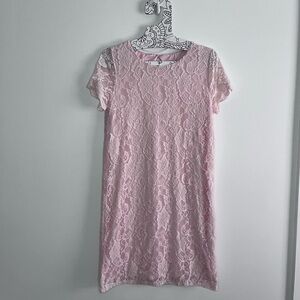 Juicy Couture Lace Dress Womens M Barbie Pink Midi Overlay Shift Sheath used